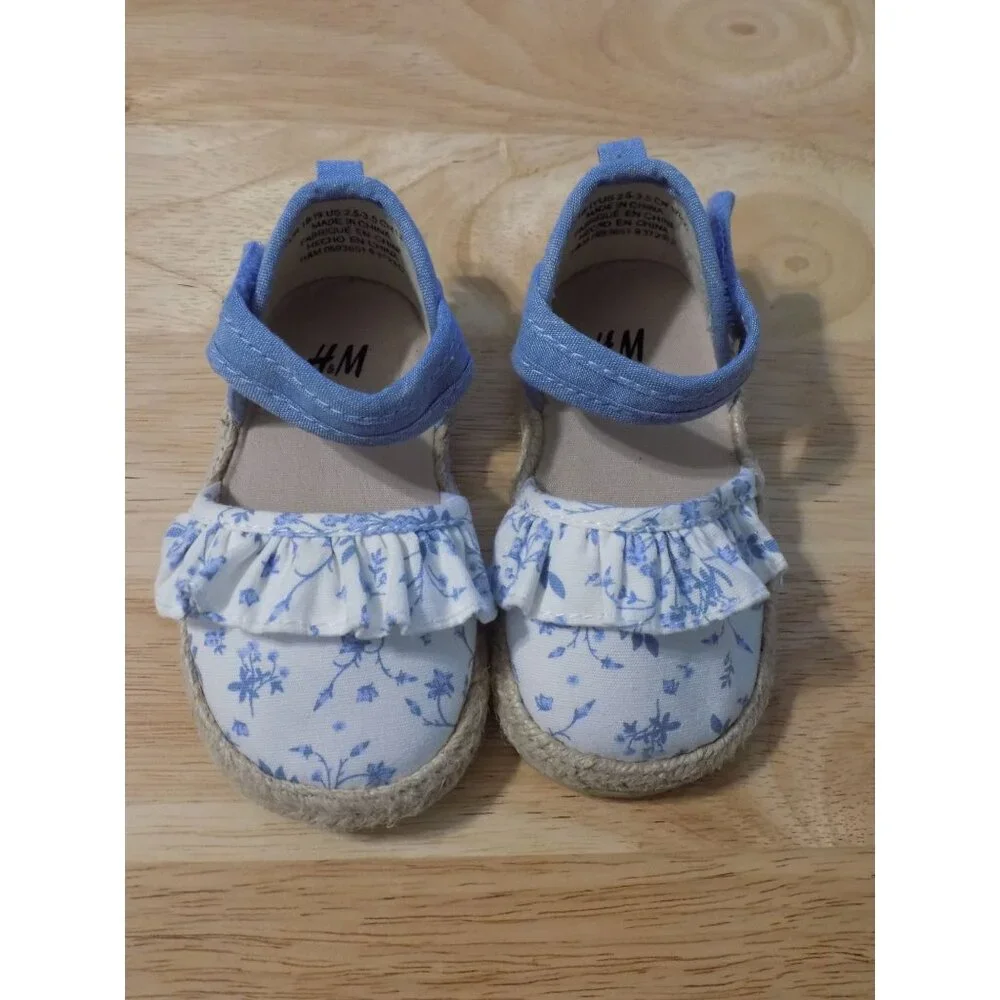 H&M Denim & Floral Print Toddler Shoes 18-19 - Picture 1 of 9